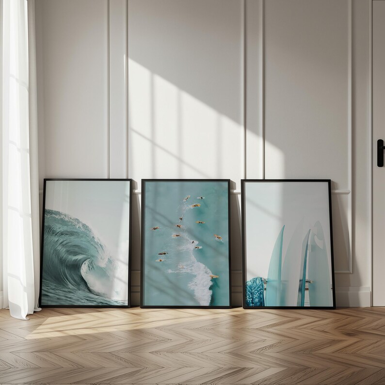 3 Piece Surfing Poster Set: Beachy Surfboard Wall Art (Digital Download) image 2