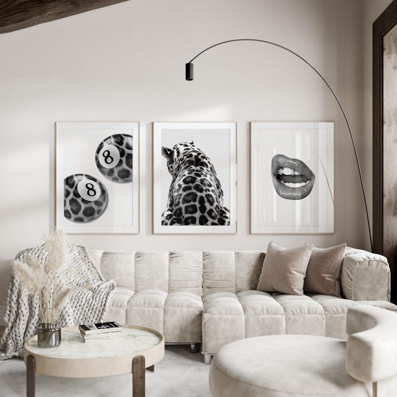 3 Piece Cheetah Wall Art | Cheetah Poster | Dopamine Decor | Black and White Luxury Fashion Poster | Hypebeast Decor, 8 Ball Print CPS1 image 11