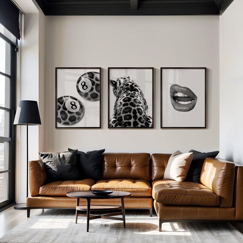 3 Piece Cheetah Wall Art | Cheetah Poster | Dopamine Decor | Black and White Luxury Fashion Poster | Hypebeast Decor, 8 Ball Print CPS1 image 16