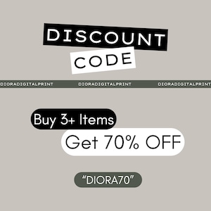 May include: A promotional graphic with the words "DISCOUNT CODE" in black and white rectangles. Below, it reads "Buy 3+ Items Get 70% OFF" in a white oval. The discount code is "DIORA70".