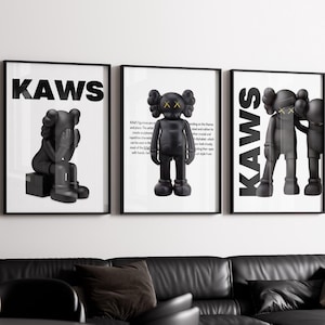 Black and White Kaws Poster,Kaws Poster Set of 3,Kaws Figure,Hypebeast Printable Wall Art,Minimalist Graffiti Poster,Gift for Sneaker Lover
