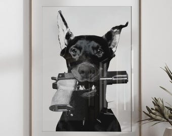 Black & White Doberman Poster | Luxury Fashion Poster, Designer Wall Art, Hypebeast Decor, Modern Wall Decor