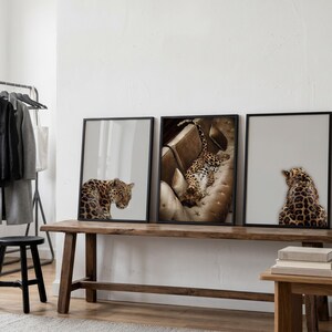 3 Piece Cheetah Wall Art | Cheetah Poster | Dopamine Decor | Black and White Luxury Fashion Poster | Hypebeast Decor CPS1 image 3