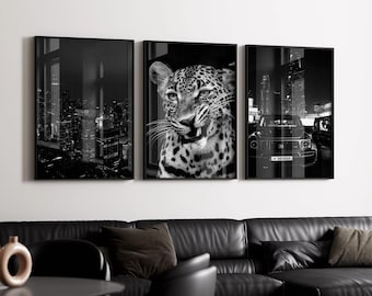 Black & White Luxury Fashion Poster Set of 3 | Luxury Fashion Prints, Designer Wall Art, Cheetah Poster, Hypebeast Decor
