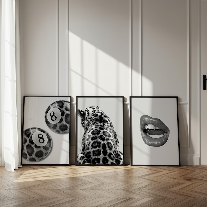 3 Piece Cheetah Wall Art | Cheetah Poster | Dopamine Decor | Black and White Luxury Fashion Poster | Hypebeast Decor, 8 Ball Print CPS1 image 5