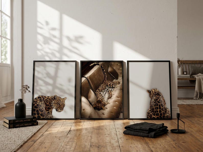 3 Piece Cheetah Wall Art | Cheetah Poster | Dopamine Decor | Black and White Luxury Fashion Poster | Hypebeast Decor CPS1 image 2