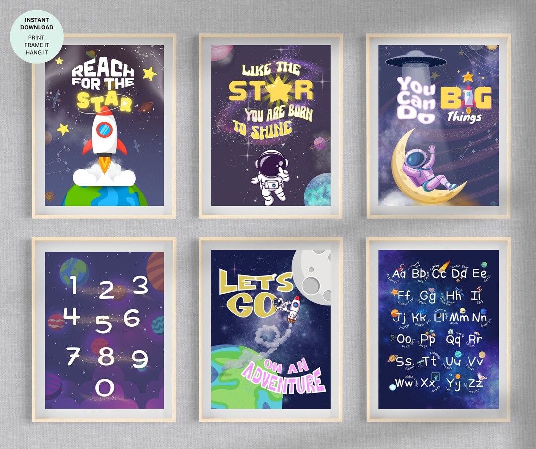 Outer Space Wall Art Set for Kids Room Sets of 6 Nursery Etsy