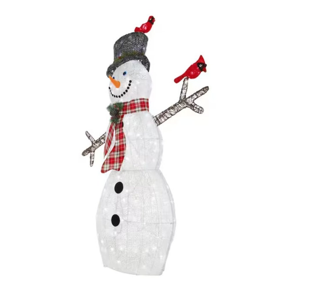 6 Ft. Cool White LED Snowman With Red Birds Holiday Yard Etsy