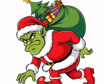 Grinch stealing kerstkunstprint | Grappig kerstdecor (PNG)