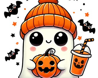 Cute Halloween Ghost Digital Art - Printable Download | PNG SVG JPG | Halloween Party Decor, Clipart, Spooky Craft Design | Ghost Pumpkin