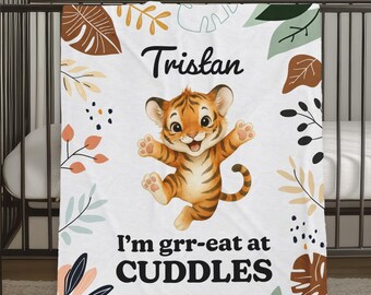 Coperta personalizzata per neonati, coperta con nome personalizzato, coperta con tigre, decorazione per cameretta con animali del safari, ricordo per neonati, cucciolo di tigre