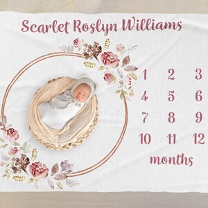 Gepersonaliseerde mijlpaaldeken baby, aangepaste naam bloemenkrans babydeken, groeivolger babymaanddeken, babyshower cadeau nieuwe moeder