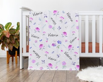 Personalised Kids Blanket, Custom Name Blanket, Baby Shower Gift, Birthday Blanket Gift, Custom Home Décor, Violet Rose Nursery Blanket