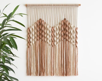 Modern wall hanging 27"x36" macrame natural, linen and brown tones pure cotton present livingroom walldecor organic sustainable home