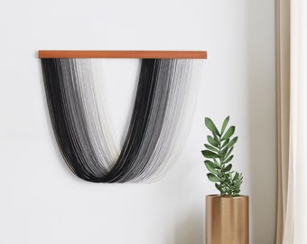ombre dip dye modern wall hanging black and grey tones 38"x31" cm boho organic home bedroom living room sustainable cotton on wood