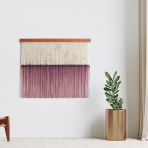 modern 36x31 dip dye ombre wall hanging wool organic bedroom living room wall decor tapestry fiber canvas present purple pink 91x78 cm image 2