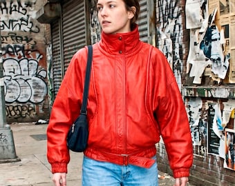 Rare 80s Chevignon Wool Bomber Jacket: French Leather Sleeve