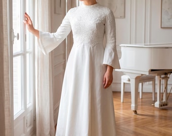Abito da sposa Maggy Rouff Couture in faille di cotone, anni '60, raro abito da sposa