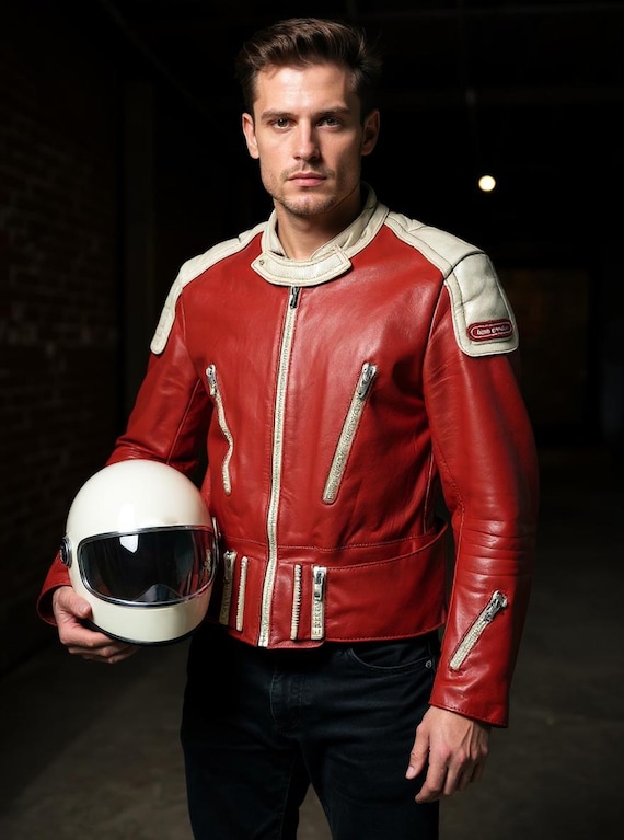 Hein Gericke レザー　ライダース　デカジップ　zip 赤　白　革 Hein Gericke レザー ライダース デカジップ zip 赤 白 革