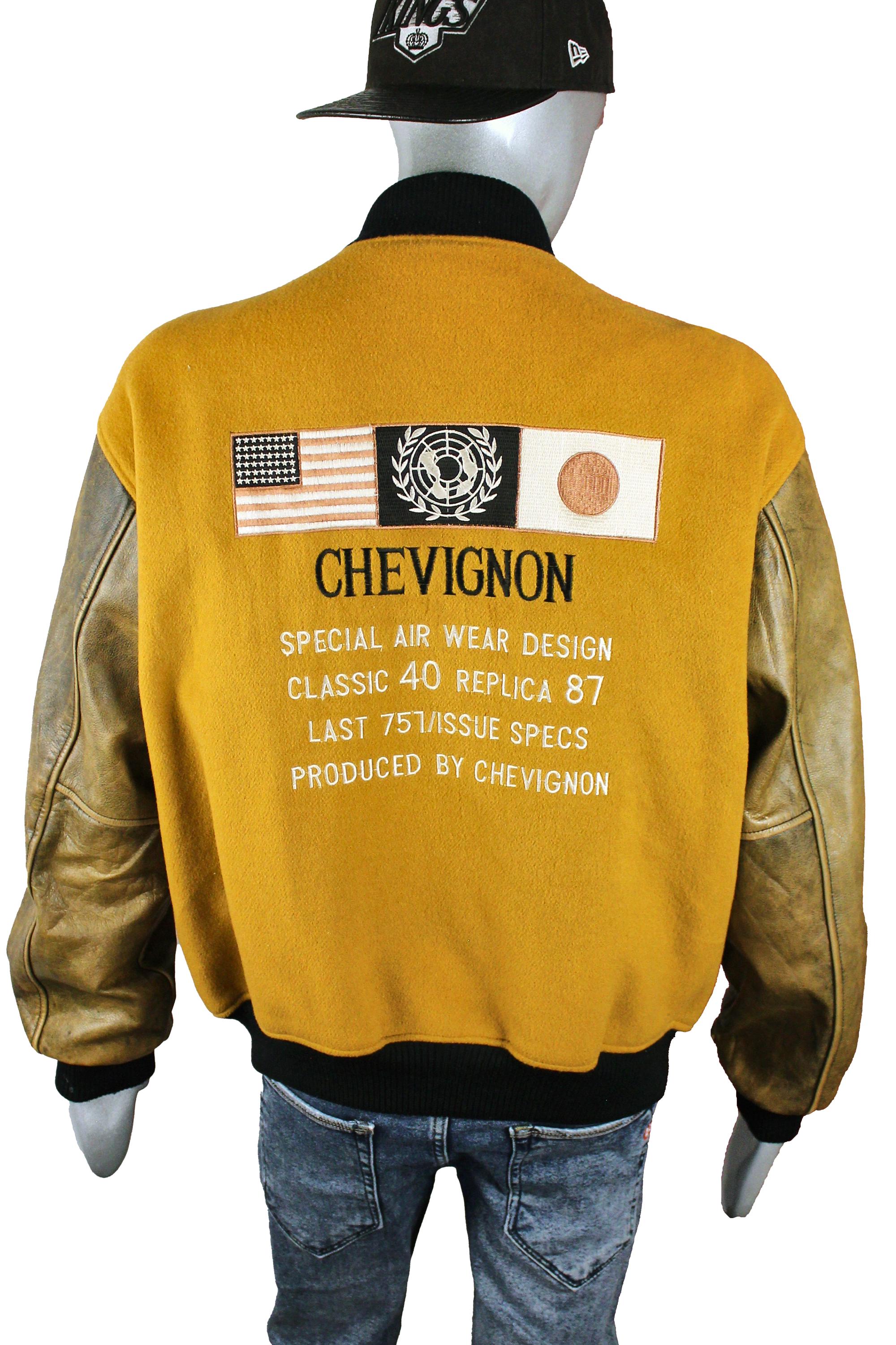 Rare 80s Chevignon Wool Bomber Jacket: French Leather Sleeve
