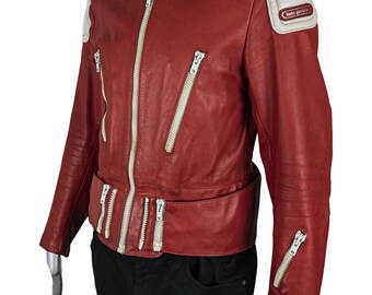 Hein Gericke レザー　ライダース　デカジップ　zip 赤　白　革 Vintage 80s Hein Gericke Leather Biker Jacket: Red & White
