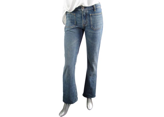Vintage Saint Laurent Paris Women s Designer Jeans Classic Blue Denim with Flared Leg High End Fashion Timeless Style Size S