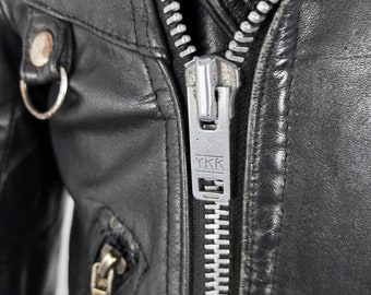 70s Euro vintage cotton ma-1 jacket 片ヅメ Vintage 70s Scandinavian Leather Biker Jacket: Jofama Petroff