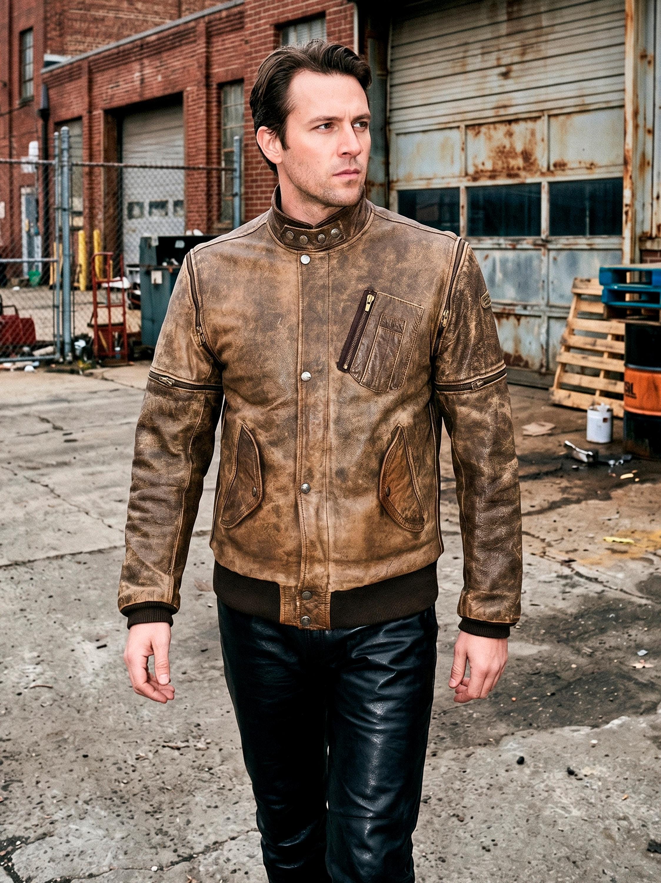 Vintage Hein Gericke Brown Leather Transformer Jacket Removable