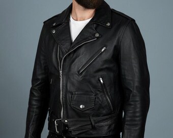 Vintage 70s Italian Leather Motorcycle Jacket XL: Cafe Racer Biker
