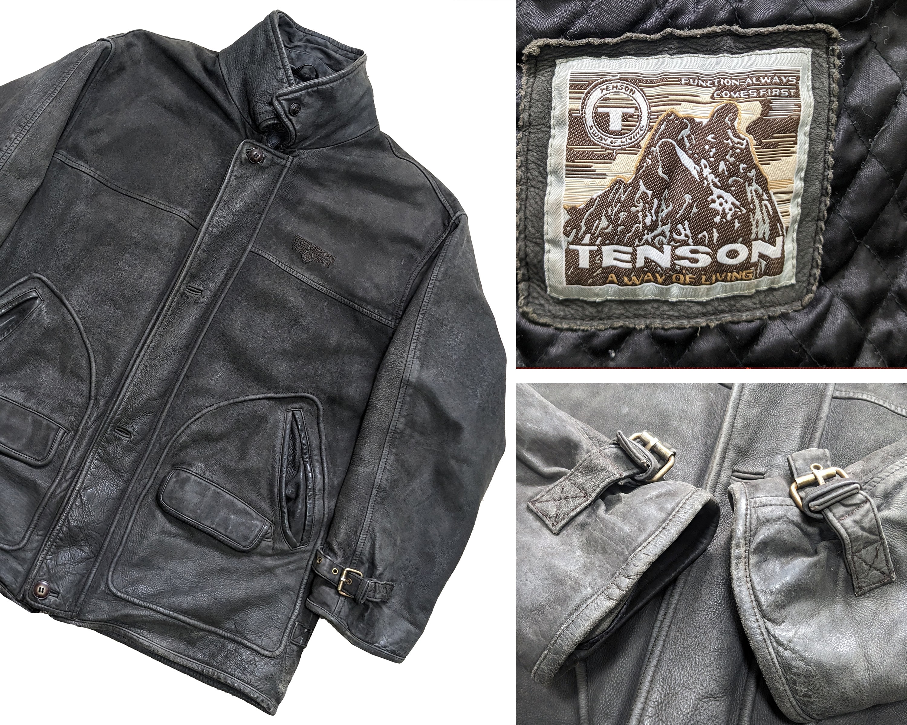 Vintage 1990s Dark Gray Distressed Leather Jacket Men Coat Tenson Sz XL, Military Jacket Type M65 Field Jacket, Leather Motorcycle Jacket Vintage 1990s Dark Gray Distressed Leather Jacket Men Coat Tenson Sz XL, Military Jacket Type M65 Field Jacket, Leather Motorcycle Jacket