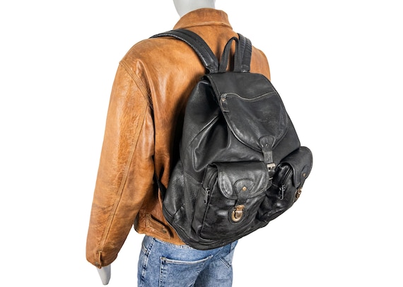 Vintage 90s Black Leather Backpack Eddie Bauer Travel Bag Black Leather Bag Retro Backpack Vintage Rucksack Etsy Sweden