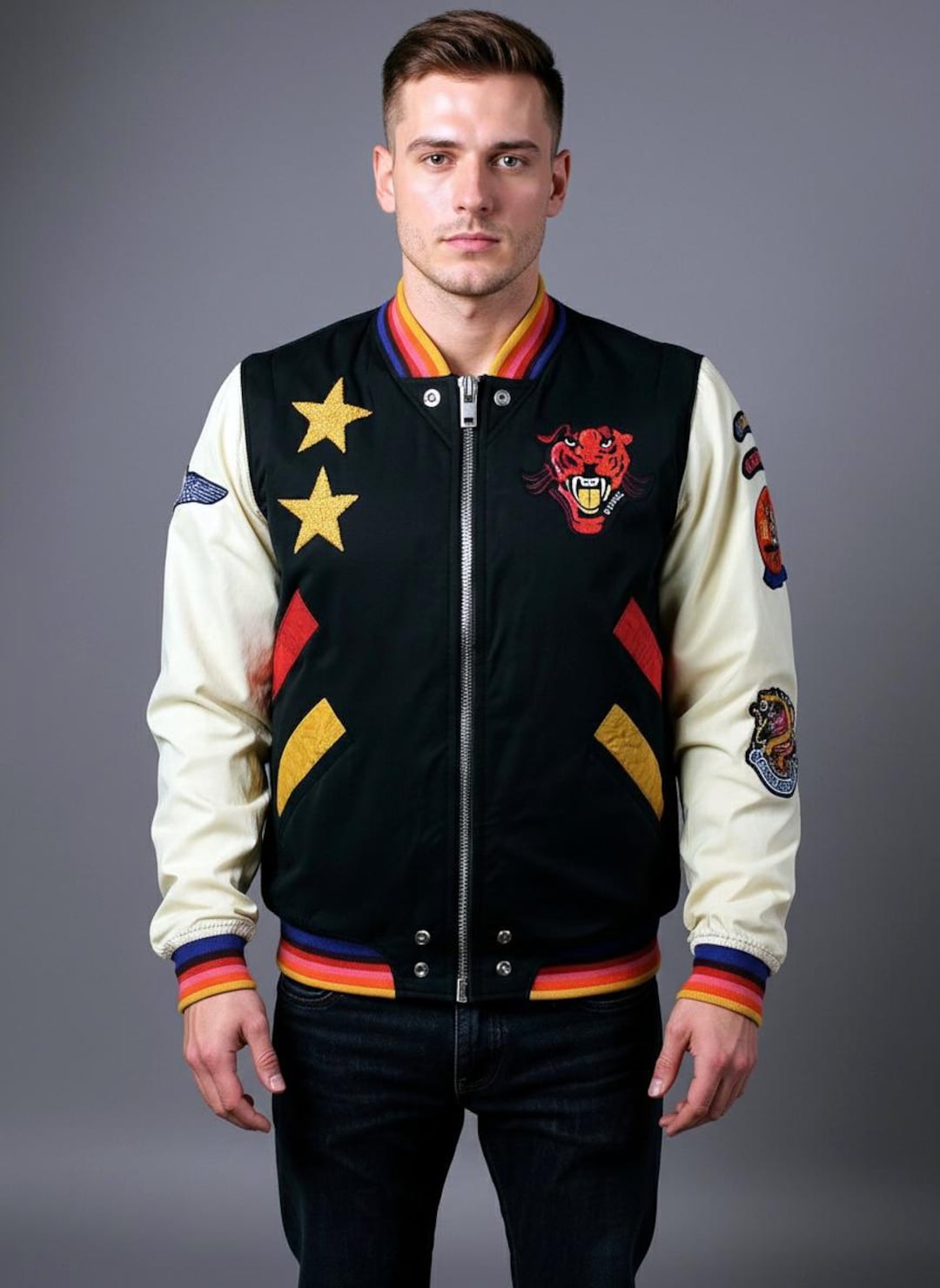 vintage diesel テディジャケット バーシティジャケット Vintage Diesel Bomber Jacket: Black White Varsity Style With
