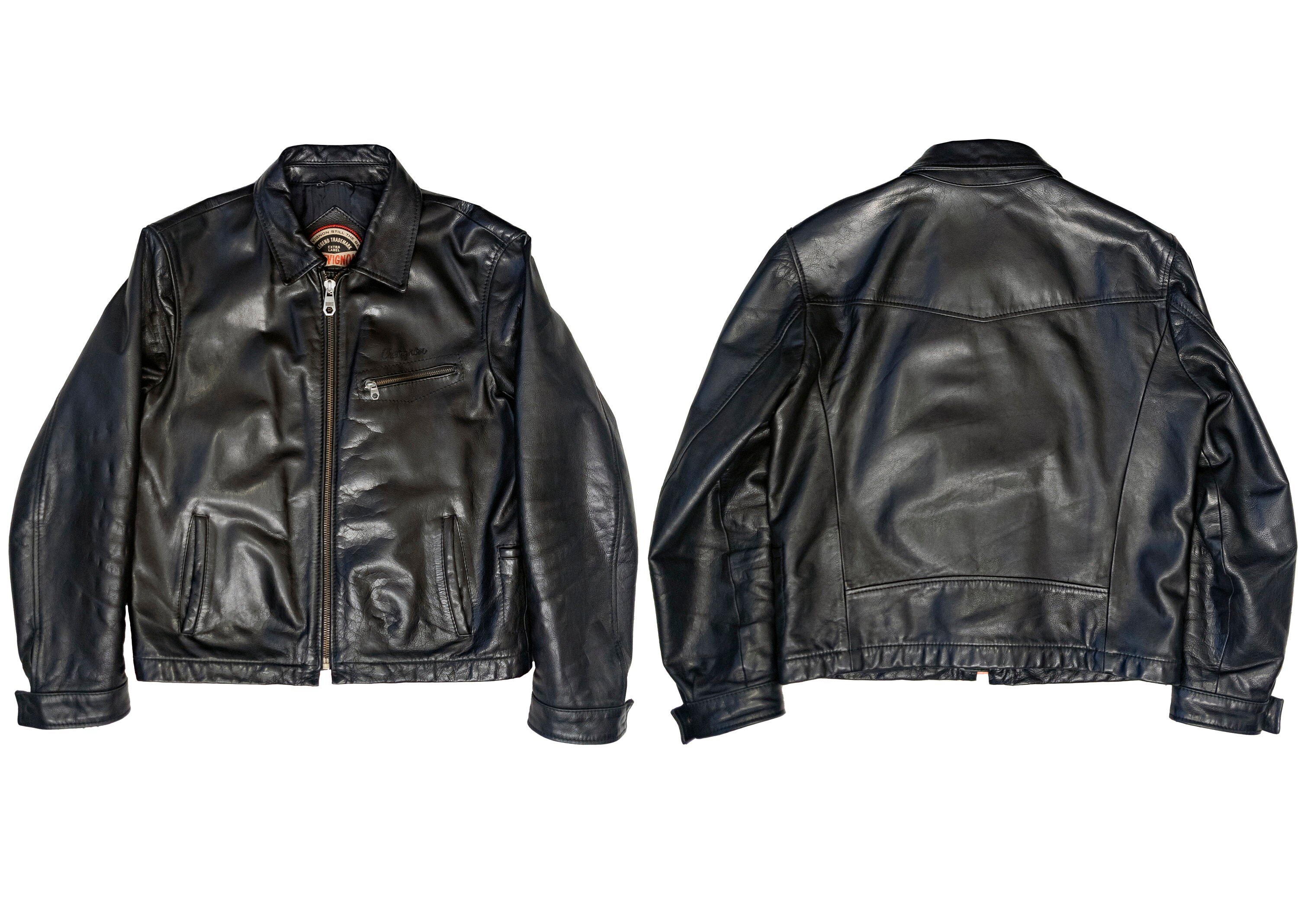 Chevignon Black Leather Jacket - Made in France - 2000s Military