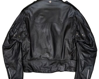Vintage 70s Italian Leather Motorcycle Jacket XL: Cafe Racer Biker