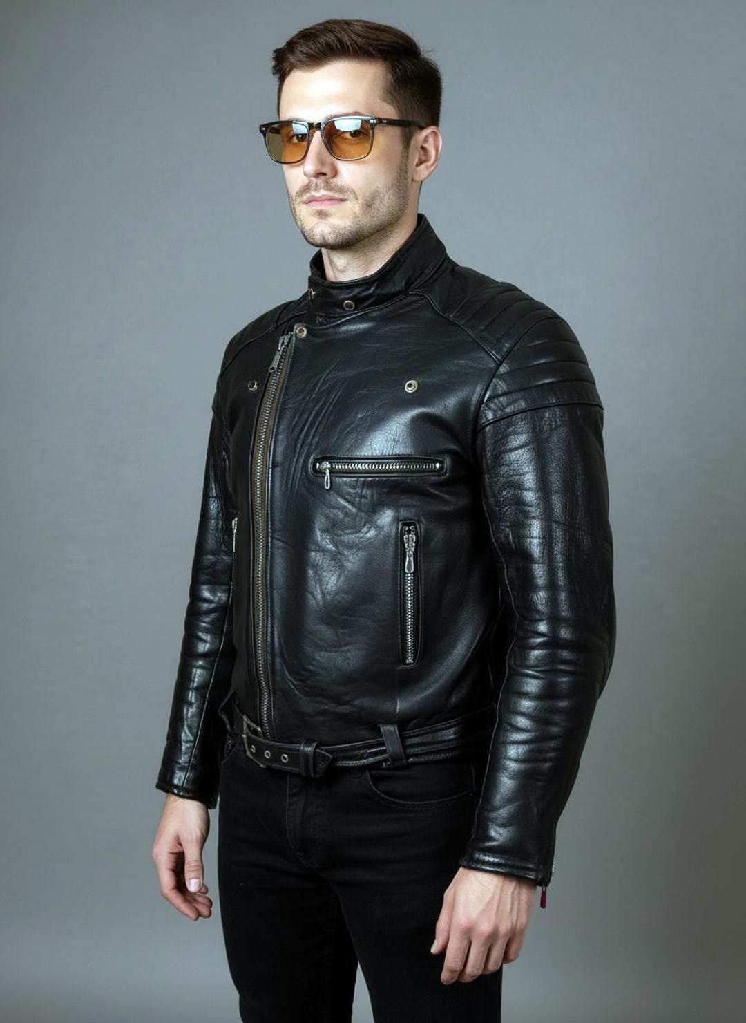 Vintage 70s Hestru Leather Biker Jacket: England Made Mascot