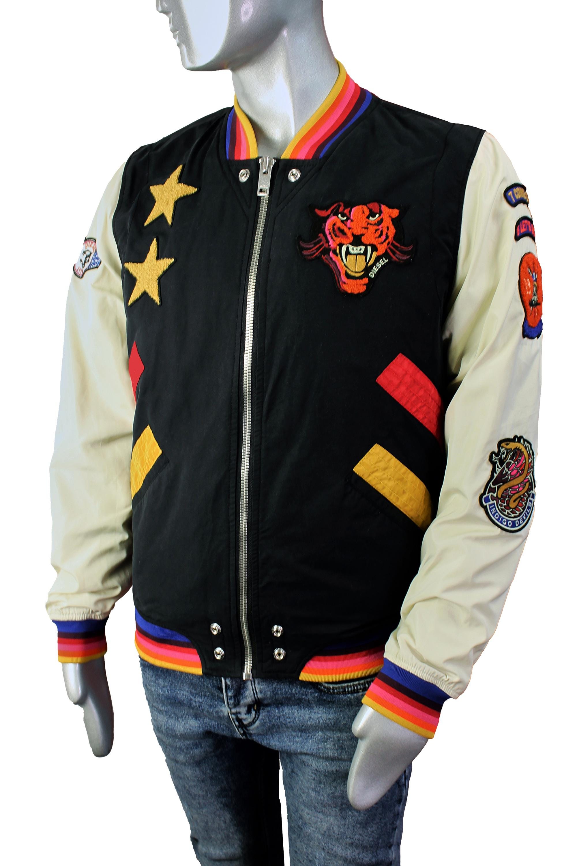 Vintage Diesel Bomber Jacket: Black White Varsity Style With