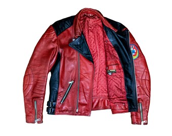 Vintage 70s HARRO Red Leather Motorcycle Jacket: German Racing