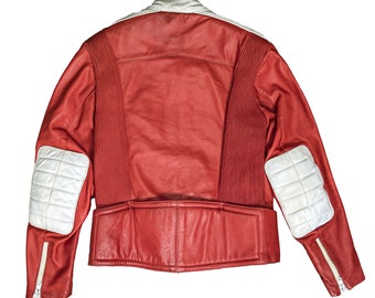 Hein Gericke レザー　ライダース　デカジップ　zip 赤　白　革 Vintage 80s Hein Gericke Leather Biker Jacket: Red & White