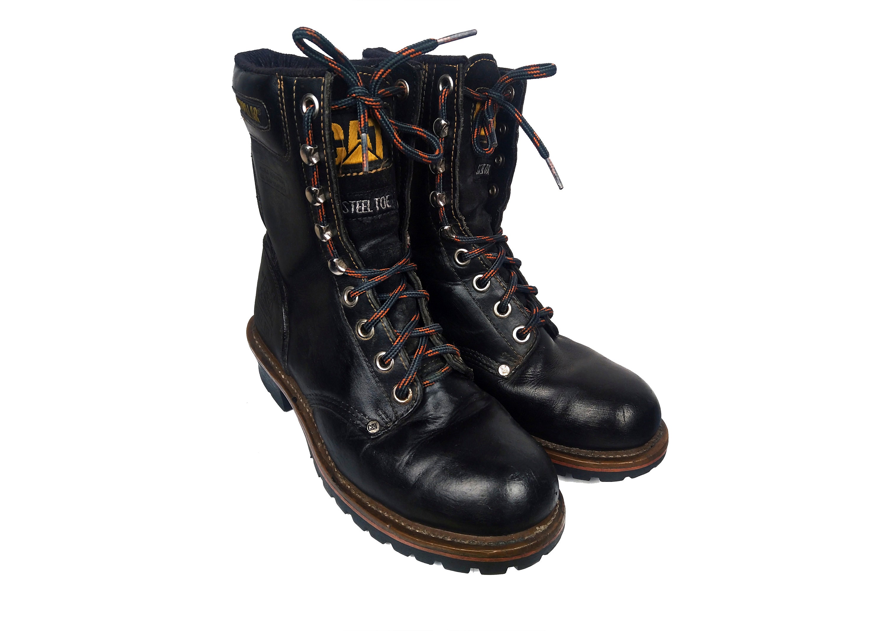 Vintage Caterpillar Black Leather Boots Size US 7 EU 39 9 Holes Leather Boots Leather Punk Boots Leather Work Boots Cat Shoes