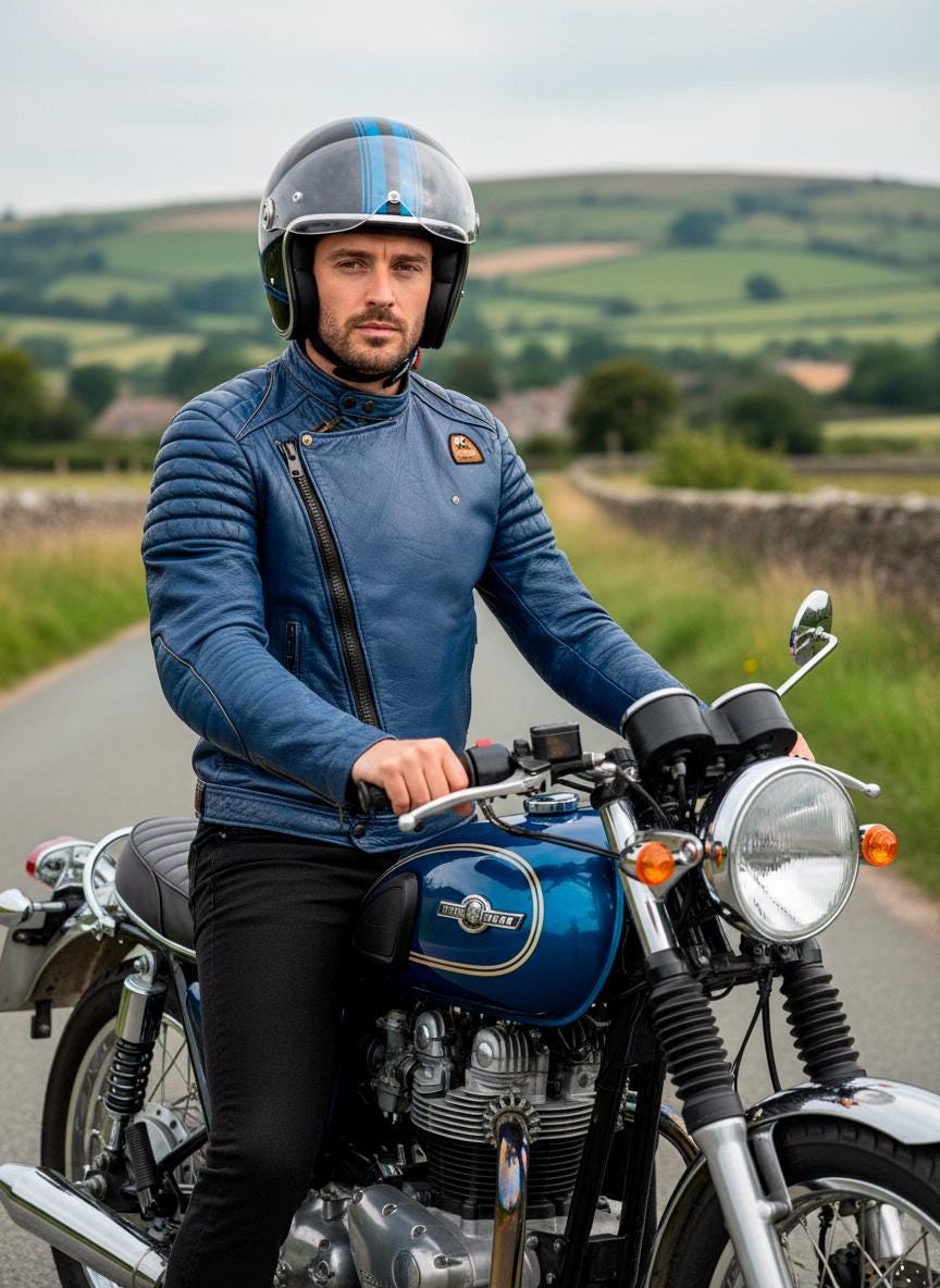 Vintage 70s Kershaw Blue Leather Biker Jacket: UK Made Moto Racing