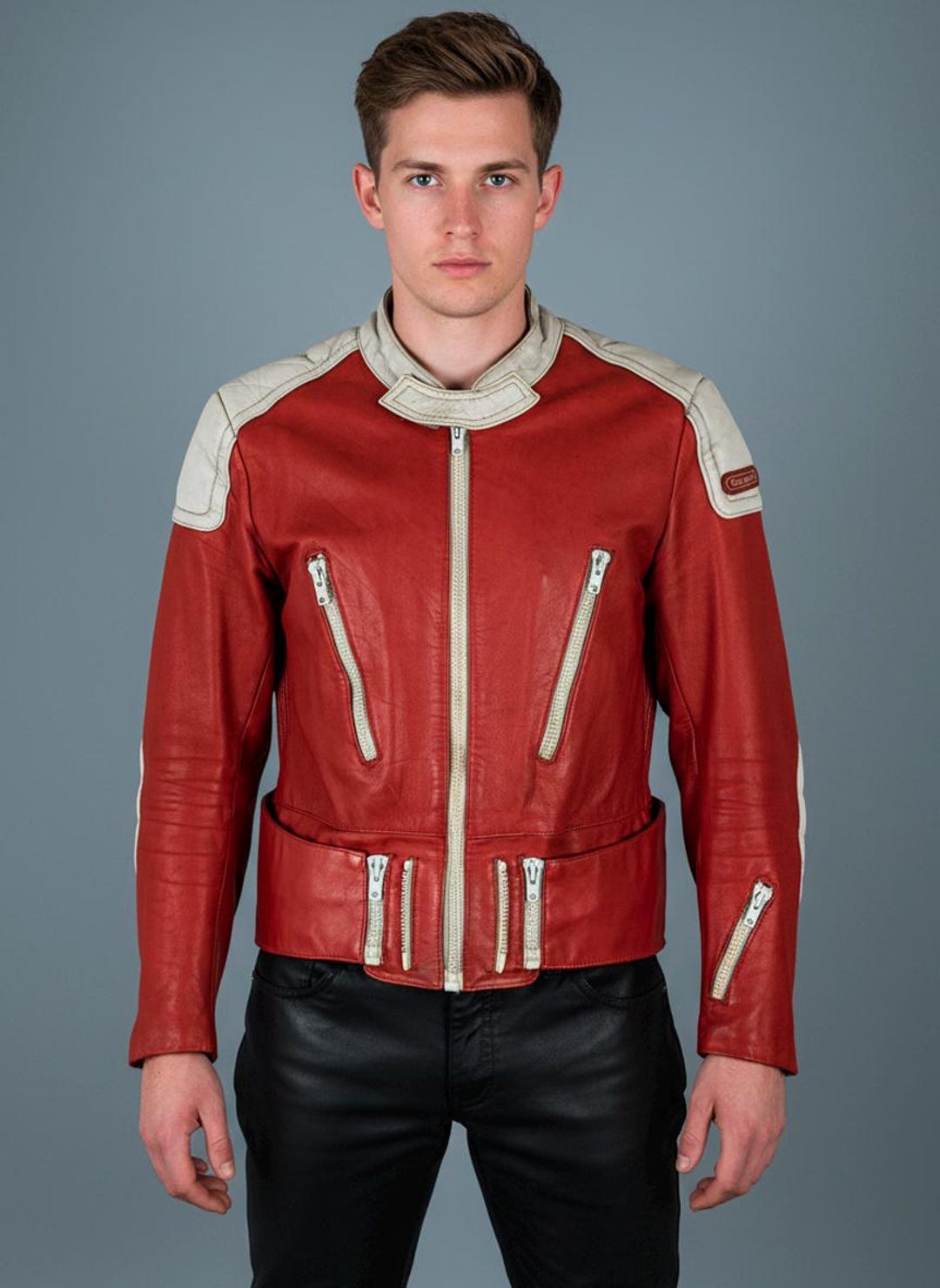 Hein Gericke レザー　ライダース　デカジップ　zip 赤　白　革 Hein Gericke レザー ライダース デカジップ zip 赤 白 革