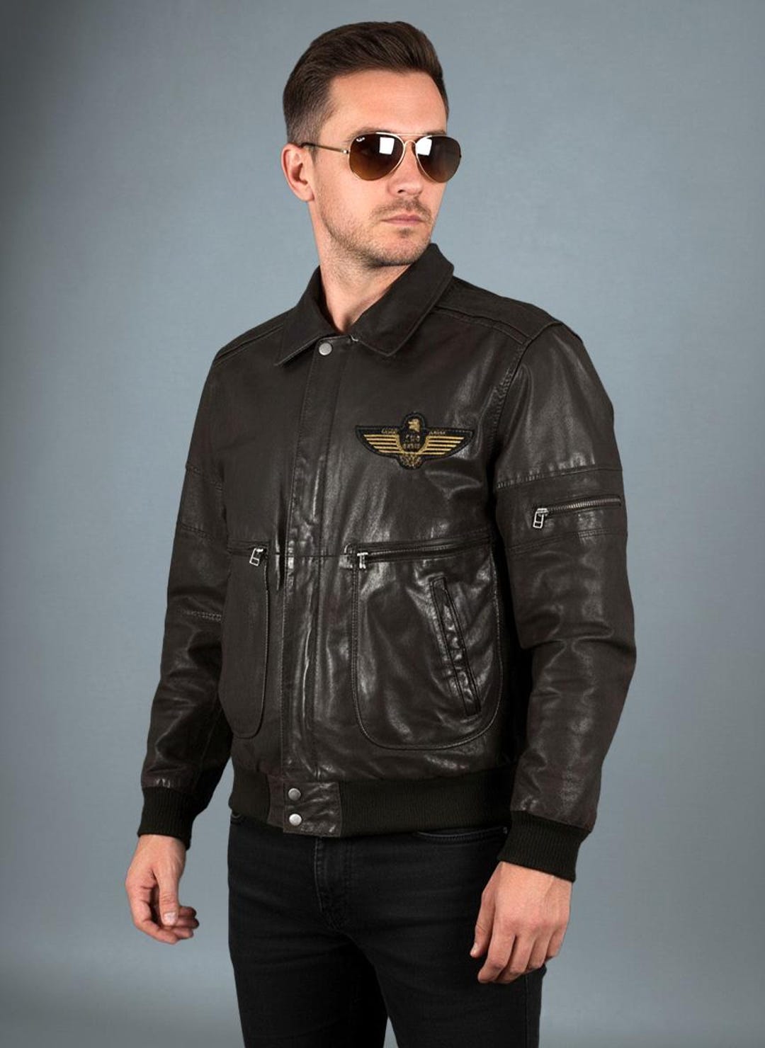 ジャケット・アウター 90s leather bomber flight jacket Vintage 90s Brown Leather Bomber Jacket: F19 Army Pilot Style - Etsy