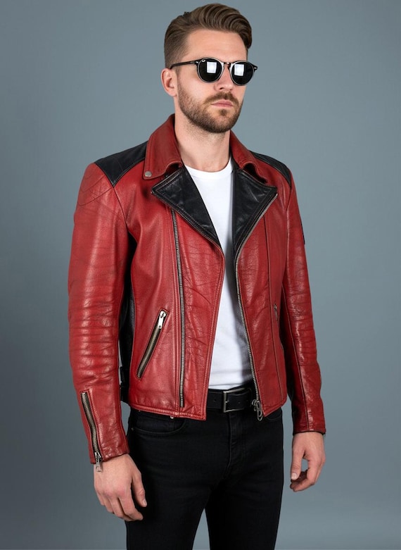 Vintage 70s HARRO Red Leather Motorcycle Jacket: German Racing