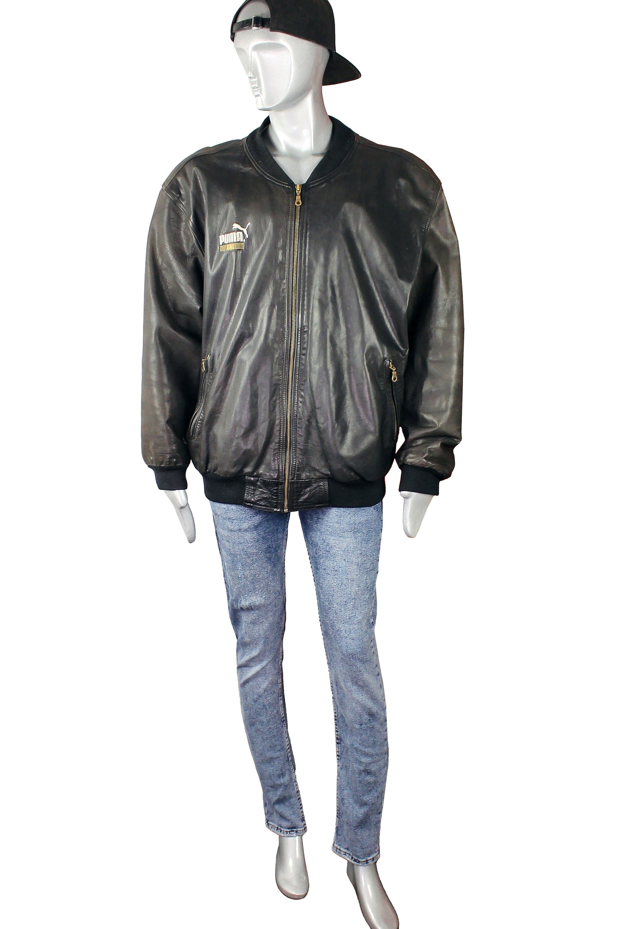 ジャケット・アウター PUMA Vintage Loose Leather Bomber Jacket Vintage 80s Puma Leather Bomber Jacket Men's XL - Etsy