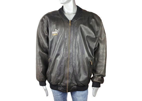 Vintage 80s Puma King Leather Jacket XL Genuine Leather Bomber Men s Retro Dark Brown Coat Rare Varsity Jacket Men Etsy