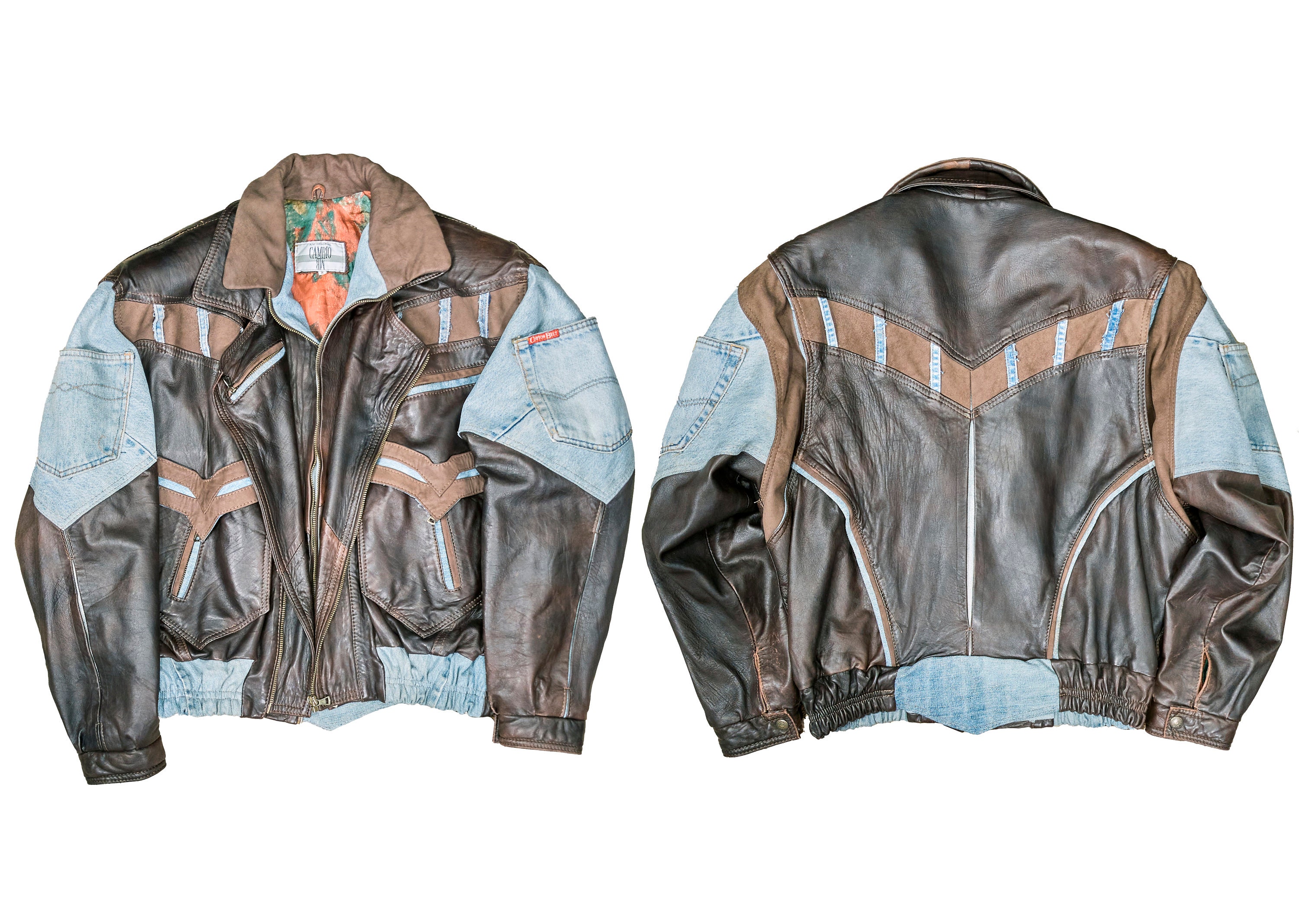 Vintage 80s Cambio Italian Leather Denim Bomber Jacket: Retro Moto