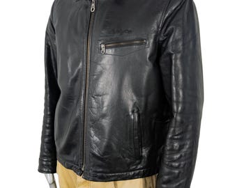 Chevignon Black Leather Jacket - Made in France - 2000s Military