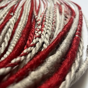 Handcrafted Viking Dreadlock Set: Gray-White Ombre with Red Runes