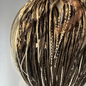 Brown Crochet Dreads, Curls, and Braids with Platinum Accents, Handmade Double/Single Ended Mix Dread Locks Extensions by Voron Dreads
