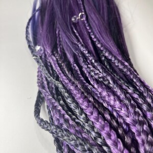 Handmade Ombre Braids: Purple to White Kanekalon Hair Extensions. Braids with Loose Ends